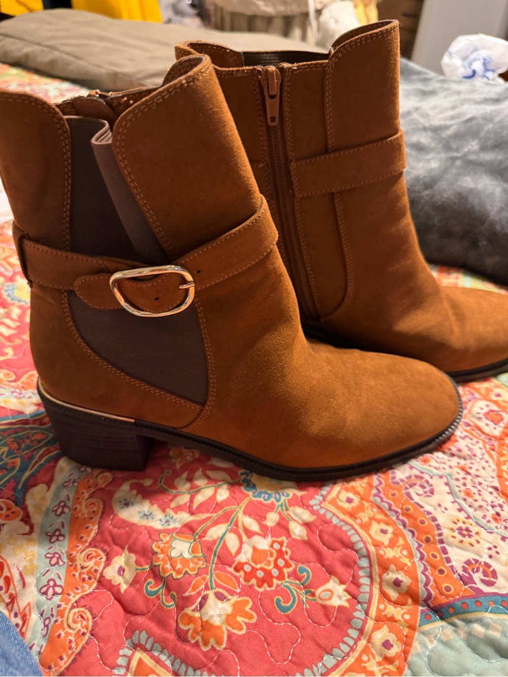 Liz Claiborne Chestnut Suede Ankle Booties with Side Buckle